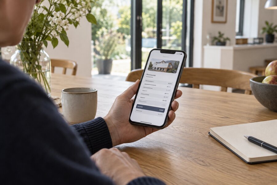 Boligejer læser en opsummering på sin telefon